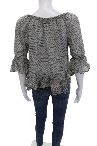 Isabel Marant Womens Gray Argyle Silk Round Neck 3/4 Sleeve Blouse Size 34