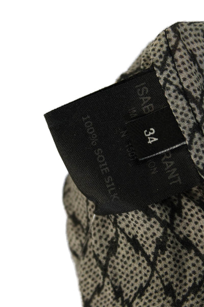 Isabel Marant Womens Gray Argyle Silk Round Neck 3/4 Sleeve Blouse Size 34