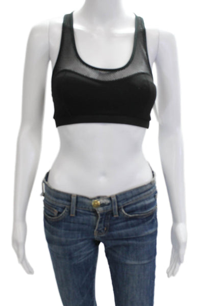 Michi Womens Scoop Neck Mesh Trim Stretch Knit Sports Bra Black Size Small