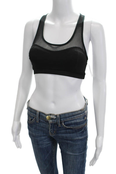 Michi Womens Scoop Neck Mesh Trim Stretch Knit Sports Bra Black Size Small