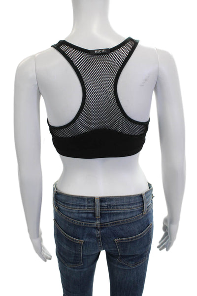 Michi Womens Scoop Neck Mesh Trim Stretch Knit Sports Bra Black Size Small