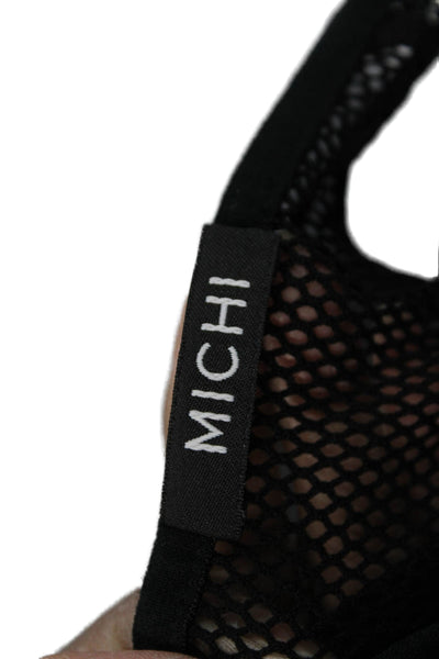 Michi Womens Scoop Neck Mesh Trim Stretch Knit Sports Bra Black Size Small