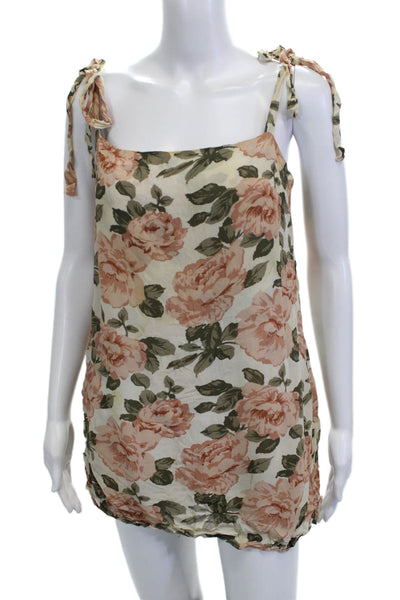 Reformation Womens Beige Slip Dress Square Neck Tie Back Viscose Floral Size S