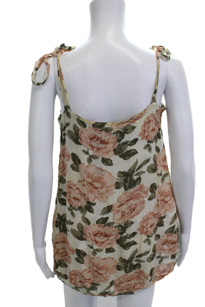 Reformation Womens Beige Slip Dress Square Neck Tie Back Viscose Floral Size S