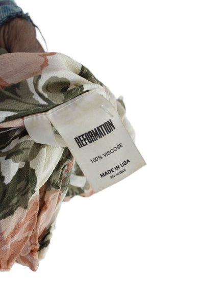 Reformation Womens Beige Slip Dress Square Neck Tie Back Viscose Floral Size S