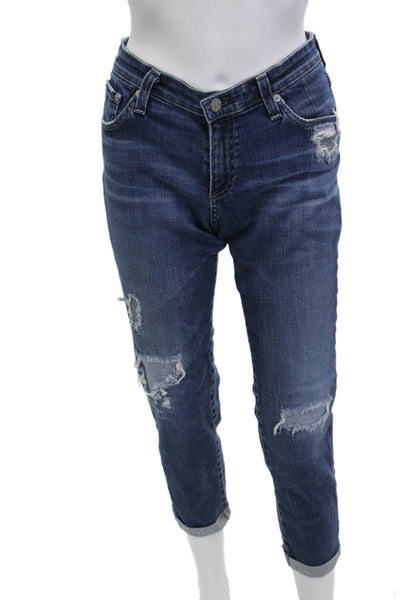 AG Adriano Goldschmied Women Cropped Boyfriend Jeans Dark Blue Size 30