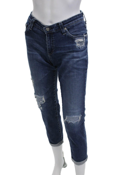AG Adriano Goldschmied Women Cropped Boyfriend Jeans Dark Blue Size 30