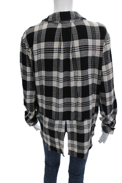 Bella Dahl Womens Black Plaid Collared Long Sleeve Button-Up Top Size M