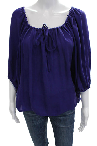 Emerson Thorpe Womens Tunic Blouse Purple 3/4 Sleeve Boho Drawstring Size XS