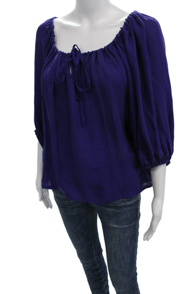 Emerson Thorpe Womens Tunic Blouse Purple 3/4 Sleeve Boho Drawstring Size XS