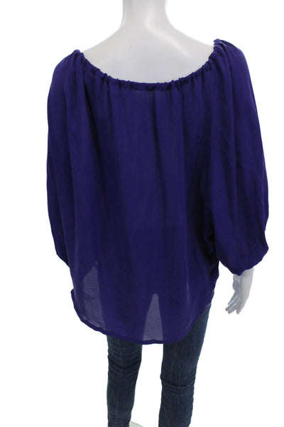 Emerson Thorpe Womens Tunic Blouse Purple 3/4 Sleeve Boho Drawstring Size XS
