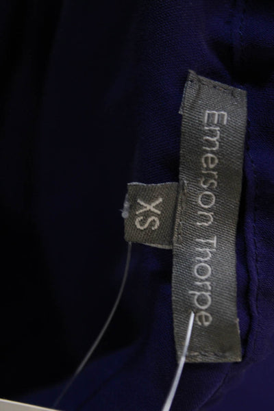 Emerson Thorpe Womens Tunic Blouse Purple 3/4 Sleeve Boho Drawstring Size XS
