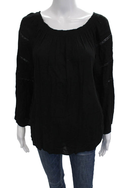 Matty M Womens Black Viscose Boho Tunic Blouse Round Neck Long Sleeve Size M