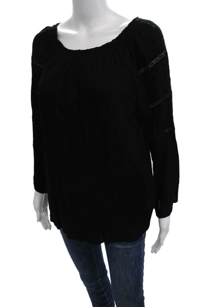 Matty M Womens Black Viscose Boho Tunic Blouse Round Neck Long Sleeve Size M