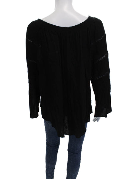 Matty M Womens Black Viscose Boho Tunic Blouse Round Neck Long Sleeve Size M