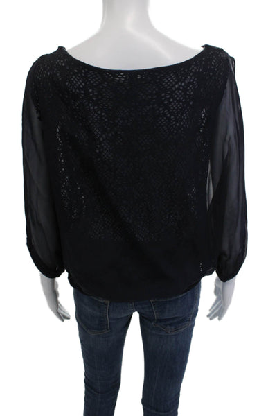 Lola & Sophie Women Black Boho Round Neck Drawstring 3/4 Sleeve Blouse Size S