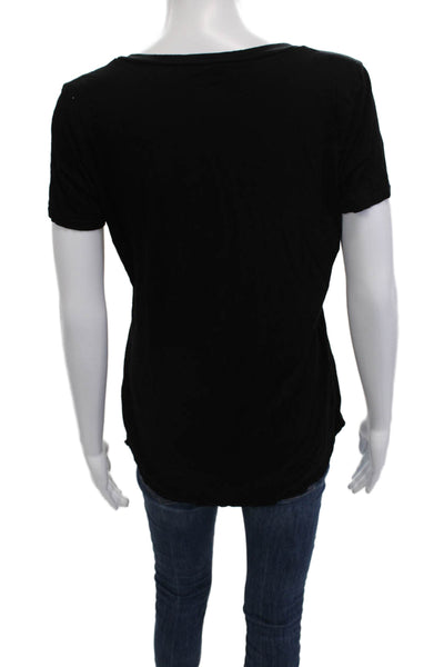 Michael Lauren Women Black V Neck Basic T Shirt Short Sleeve Size L