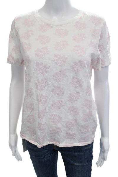 J Crew Womens White Floral Cotton Crew Neck Short Sleeve T-Shirt Size M