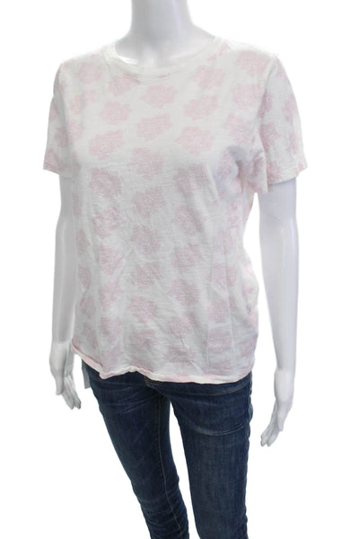 J Crew Womens White Floral Cotton Crew Neck Short Sleeve T-Shirt Size M
