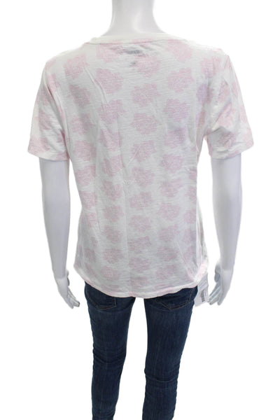 J Crew Womens White Floral Cotton Crew Neck Short Sleeve T-Shirt Size M