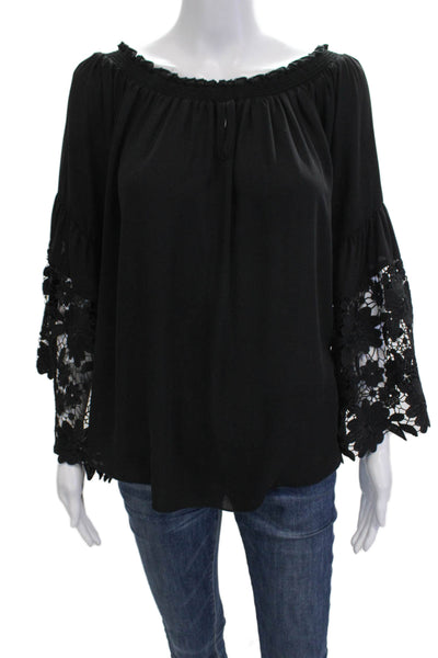 Joseph Ribkoff Women Bohemian Tunic Blouse Black 3/4 Sleeve 100% Cotton Size 6
