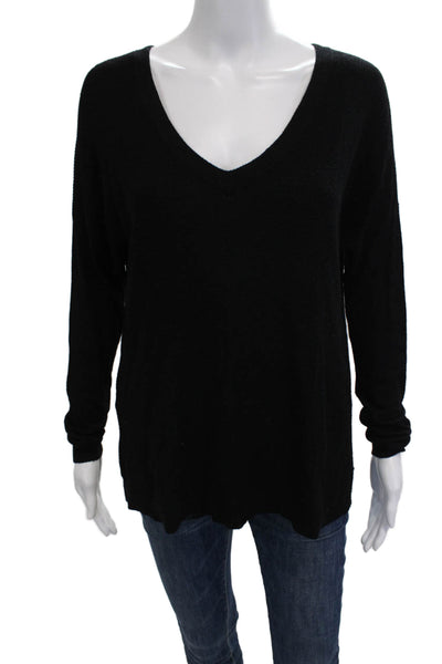 Feel The Piece Women Black V-Neck Long Sleeve Cotton Blend Top Size One Size