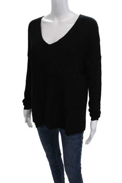 Feel The Piece Women Black V-Neck Long Sleeve Cotton Blend Top Size One Size