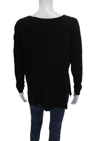 Feel The Piece Women Black V-Neck Long Sleeve Cotton Blend Top Size One Size