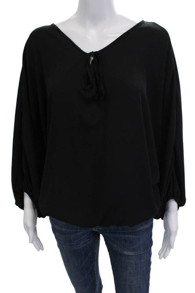 Leap of Fate Women Basic Black V-Neck Long Sleeve Blouse Size M