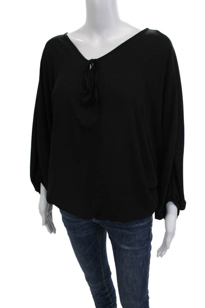 Leap of Fate Women Basic Black V-Neck Long Sleeve Blouse Size M