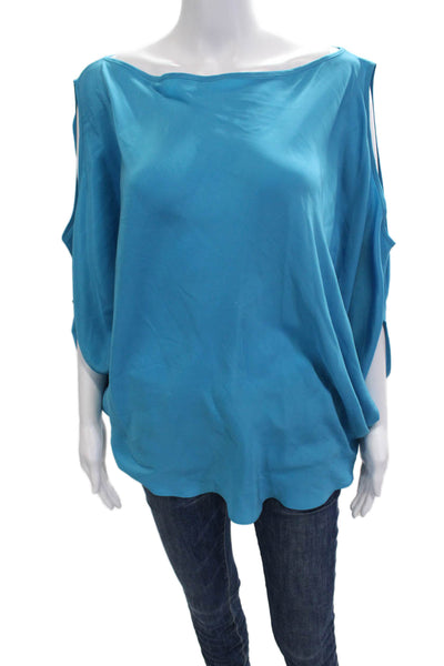 Emerson Thorpe Womens Blue Silk Designer 3/4 Sleeve Solid Blouse Size M