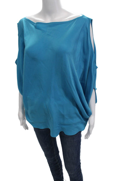 Emerson Thorpe Womens Blue Silk Designer 3/4 Sleeve Solid Blouse Size M