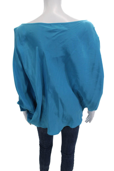 Emerson Thorpe Womens Blue Silk Designer 3/4 Sleeve Solid Blouse Size M