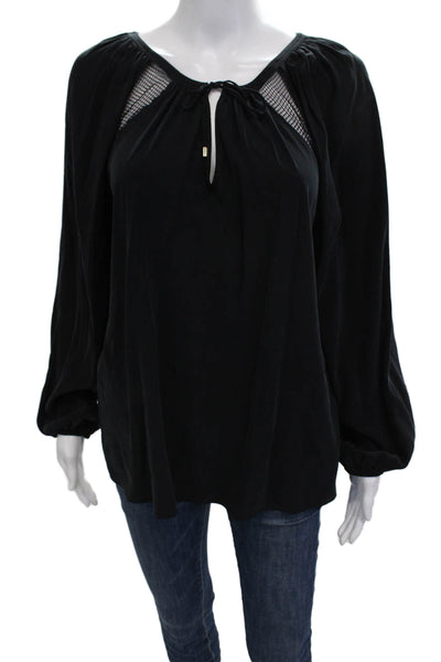 Ramy Brook Women Black Silk Blend Long Sleeve Drawstring Blouse Size S
