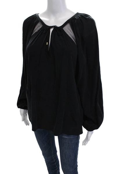 Ramy Brook Women Black Silk Blend Long Sleeve Drawstring Blouse Size S