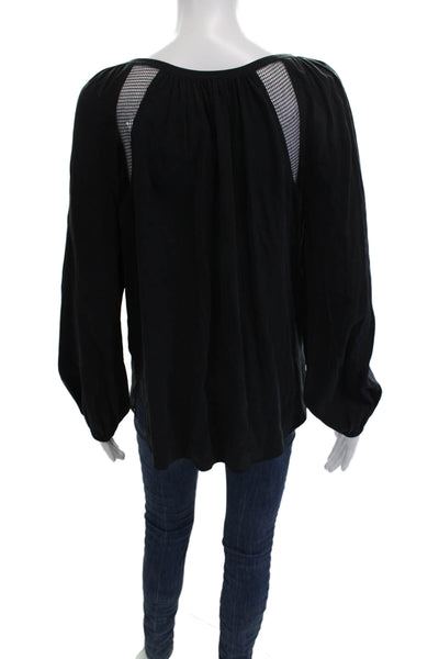 Ramy Brook Women Black Silk Blend Long Sleeve Drawstring Blouse Size S