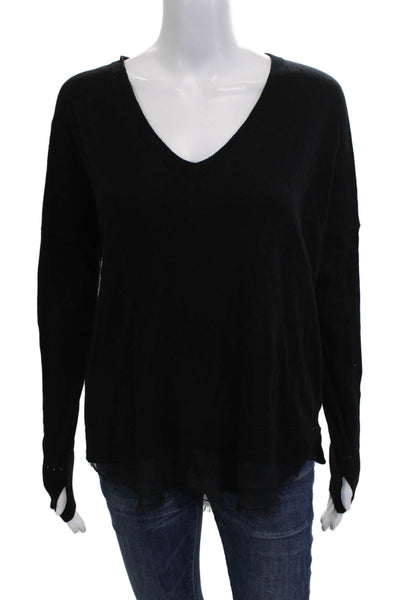 Feel The Piece Womens Pullover Sweater Black V-Neck Long Sleeve Size One Size