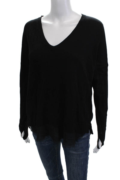 Feel The Piece Womens Pullover Sweater Black V-Neck Long Sleeve Size One Size