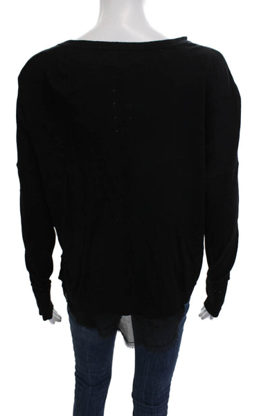 Feel The Piece Womens Pullover Sweater Black V-Neck Long Sleeve Size One Size