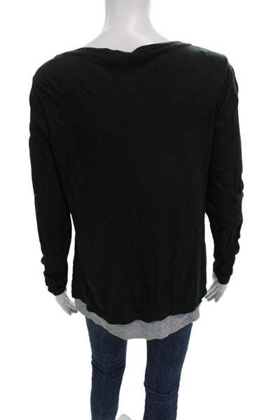 Vince Womens V-Neck Long Sleeve Basic T-Shirt Black Pima Modal Size M