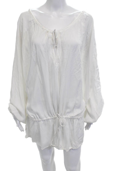 One Teaspoon Women White Viscose Long Sleeve Tunic Drawstring Round Neck Size M