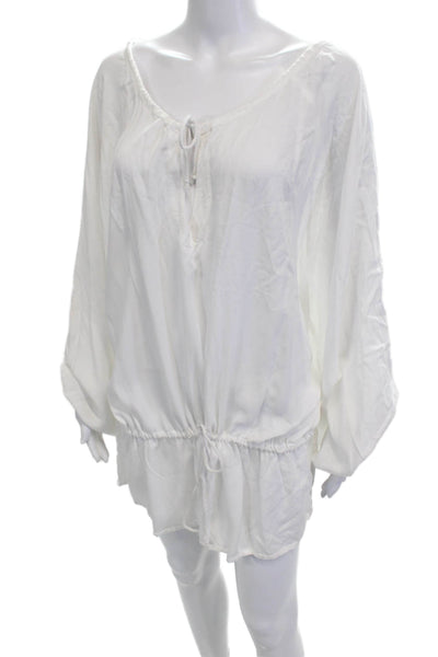 One Teaspoon Women White Viscose Long Sleeve Tunic Drawstring Round Neck Size M
