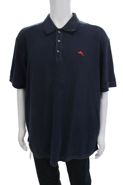 Tommy Bahama Mens Polo Short Sleeve Dark Blue Solid Size 2XL