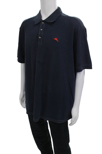 Tommy Bahama Mens Polo Short Sleeve Dark Blue Solid Size 2XL