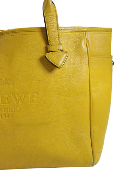 Loewe Womens Leather Button Closure Tote Shoulder Handbag Yellow