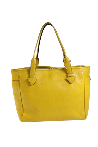 Loewe Womens Leather Button Closure Tote Shoulder Handbag Yellow
