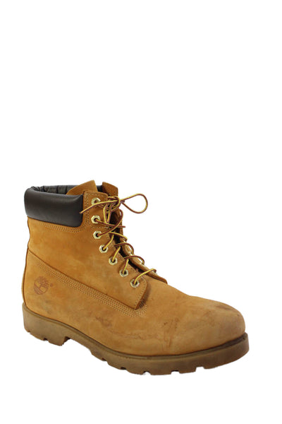 Timberland Mens Leather Round Toe Lace Up Lug Sole Work Combat Boots Tan Size 13