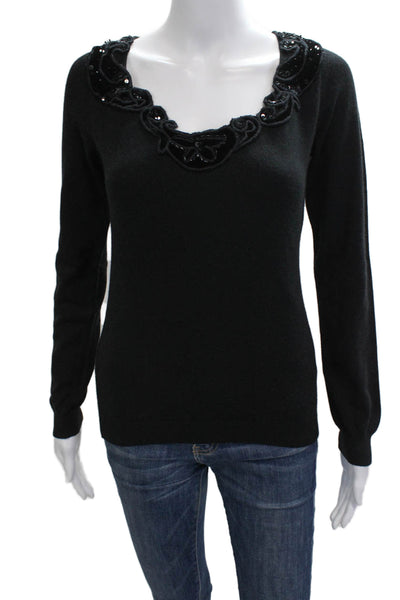 Etro Women Pullover Sweater Black Round Neck Long Sleeve Size 42