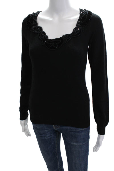 Etro Women Pullover Sweater Black Round Neck Long Sleeve Size 42