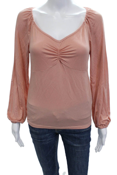 Sundry Womens Boho Pink V-Neck Long Sleeve Tencel Blend Blouse Size 1